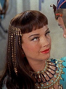 A photograph of Baxter as Nefretiri in a trailer for The Ten Commandments