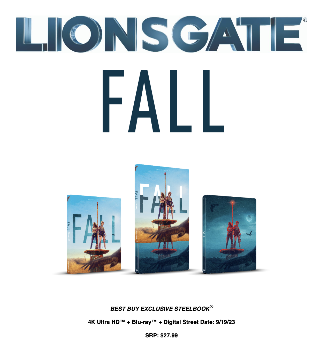 Press Release - Lionsgate Press Release: Fall (2022) (4k UHD Combo) (Best  Buy Exclusive SteelBook)