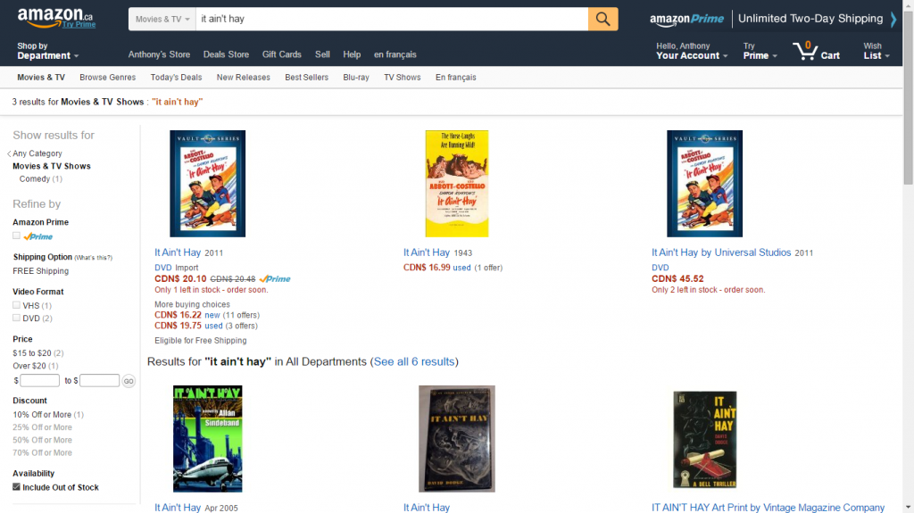 It Ain't Hay - Amazon Canada; Marketplace DVD And VHS Listings.png