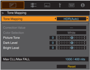 JVC DLA-RS3100 Tone Mapping Settings