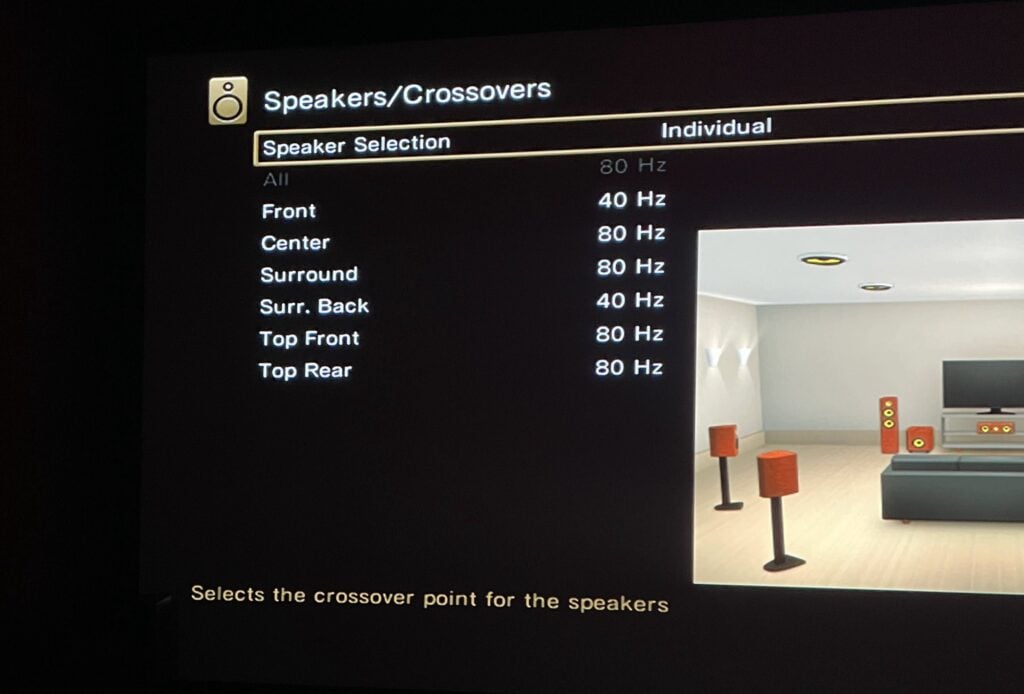 Example crossover settings for Monoprice's Monolith Audition Series 4 speakers.