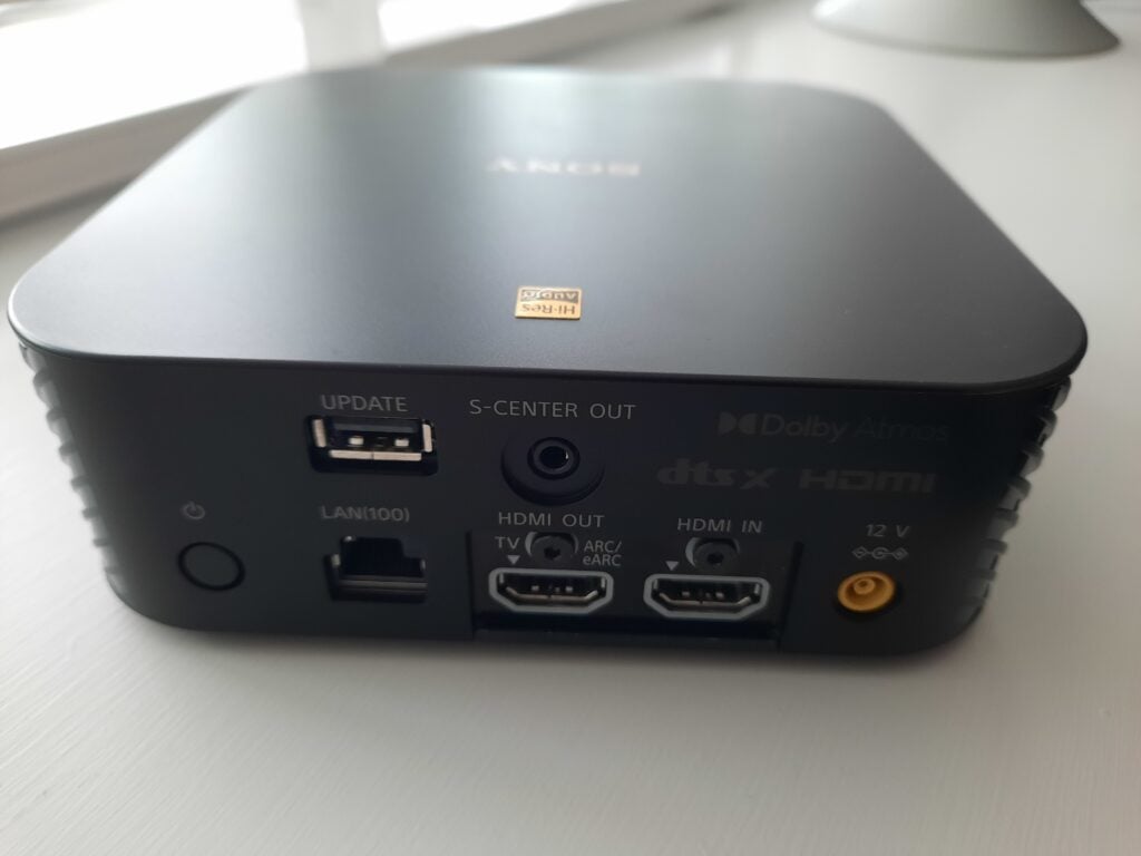 A rear view of the HT-A9's hub, giving a good view of the inputs.