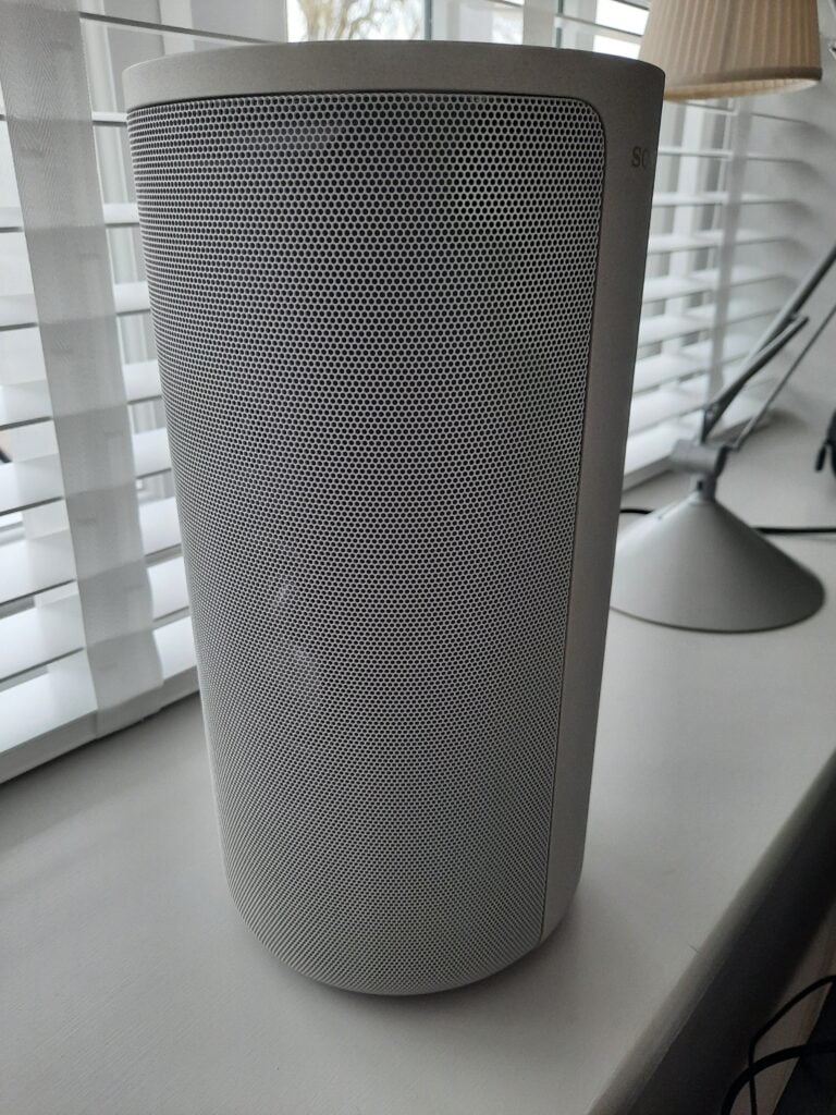 Displaying the mesh gauze covering of the Sony HT-A9.