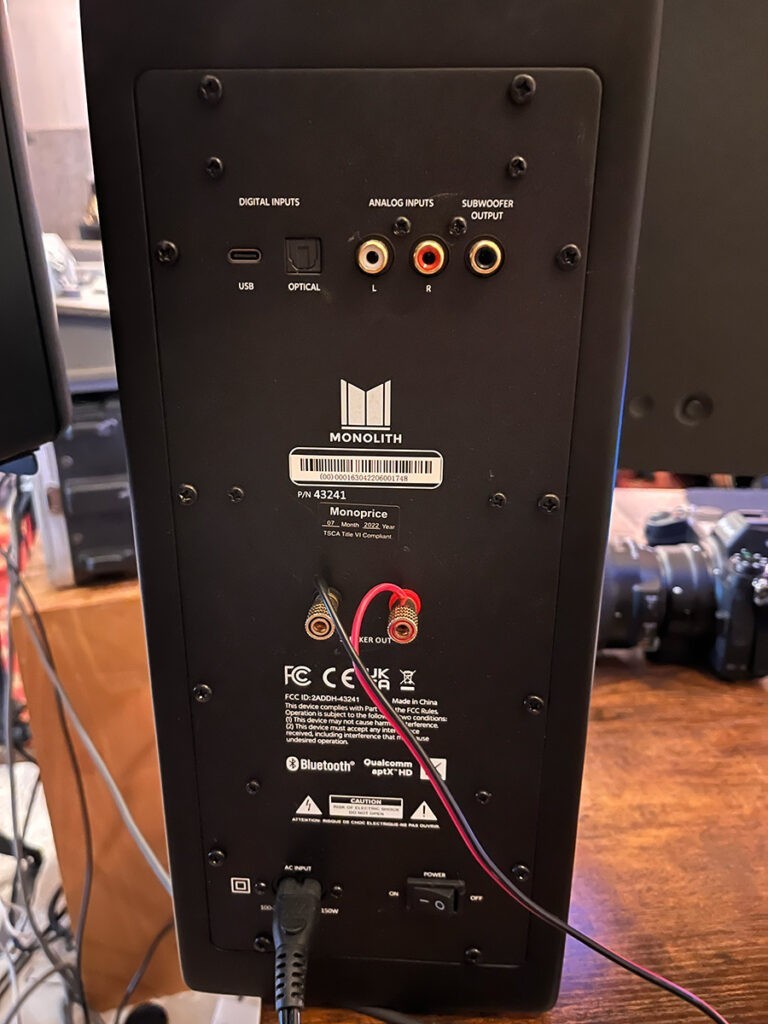 Back of Monolith desktop speakers